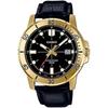 Casio MTP-VD01GL-1EV Men's Casual Analog Watch Gold Tone Leather Band Black Dial Sporty Design