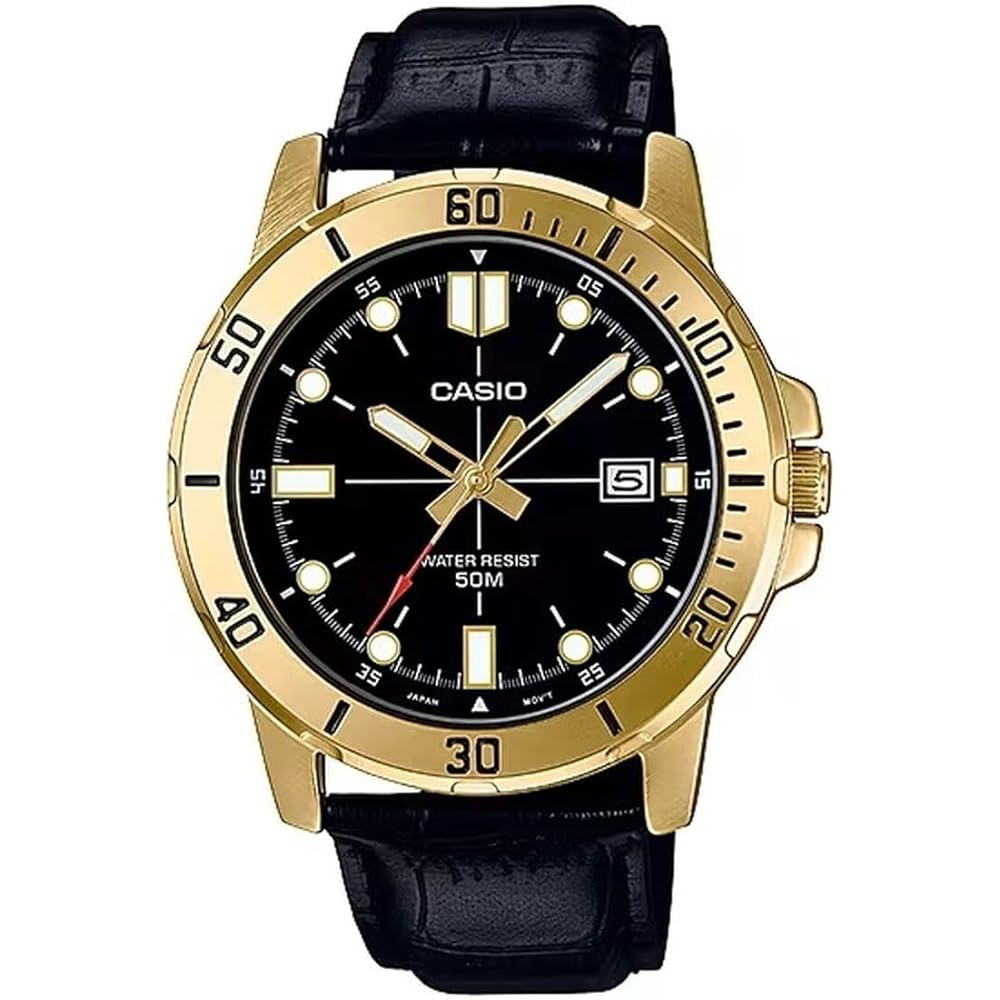

Casio MTP-VD01GL-1EV Men s Casual Analog Watch Gold Tone Leather Band Black Dial Sporty Design