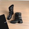 New retro British Martin boots women's splicing pile medium boots thick heel thick sole knight boots pant tube boots