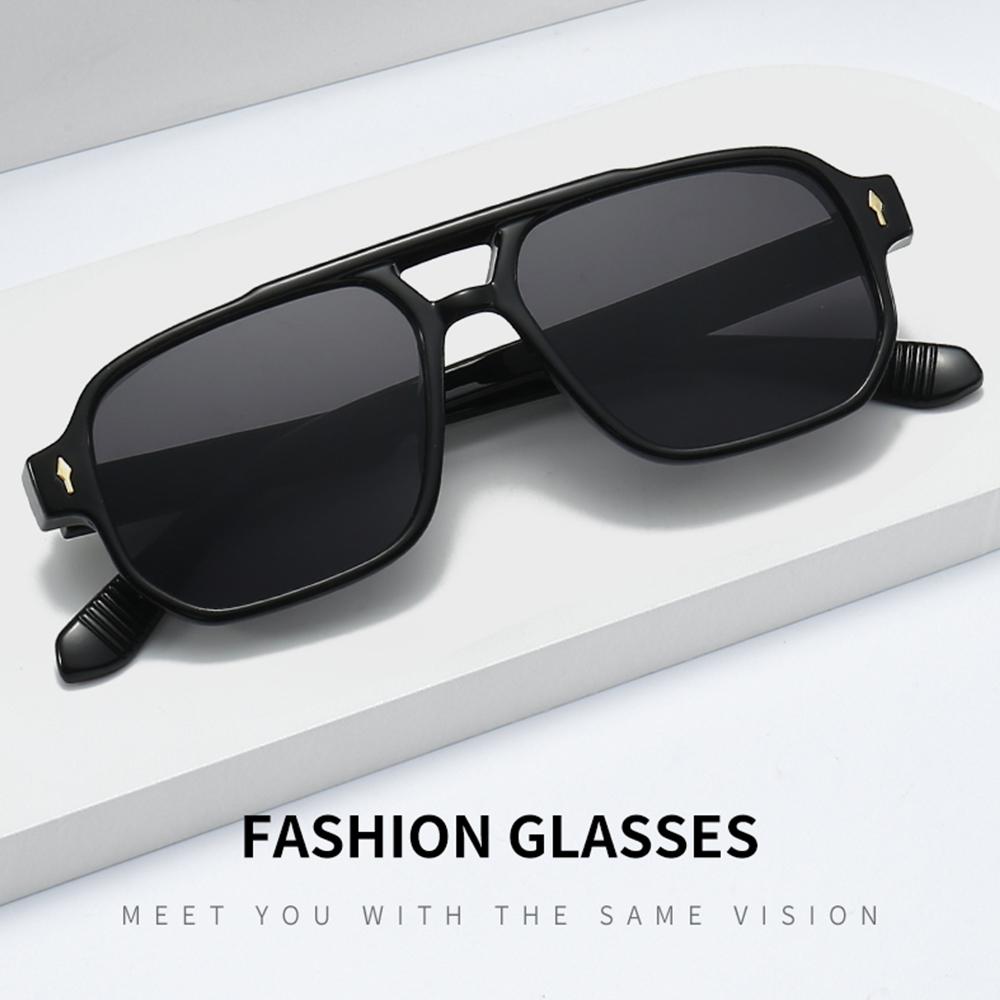 Casual Retro Men's Sunglasses Square Double Bridge Driving Business Sunglasses UV400 Protection Rivets Sun Glasses for Women Men