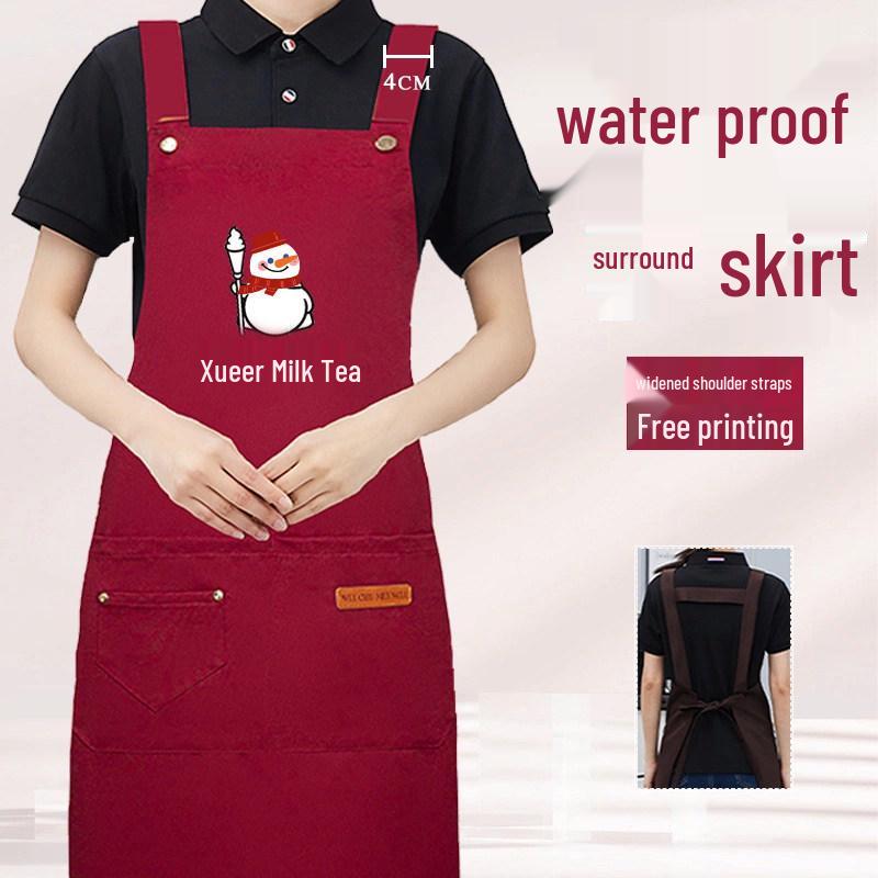 Waterproof & Oil-Proof Waist Apron with Logo for Coffee Shop, Milk Tea Restaurant, and Catering Waiters - Women's Design