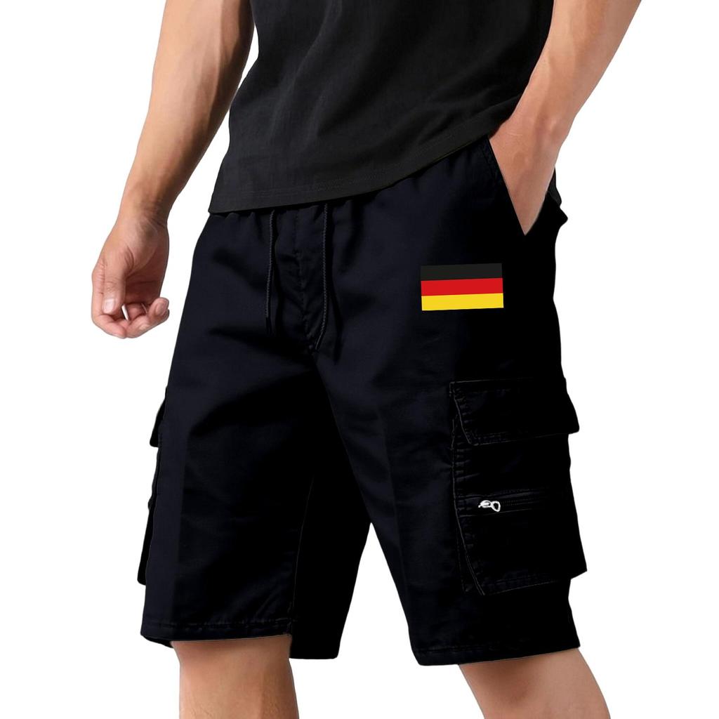 Men's Lightweight Breathable Sports Shorts with Flag Print Casual Athletic Shorts with Elastic Waistband and Cargo Pockets for Outdoor Activities