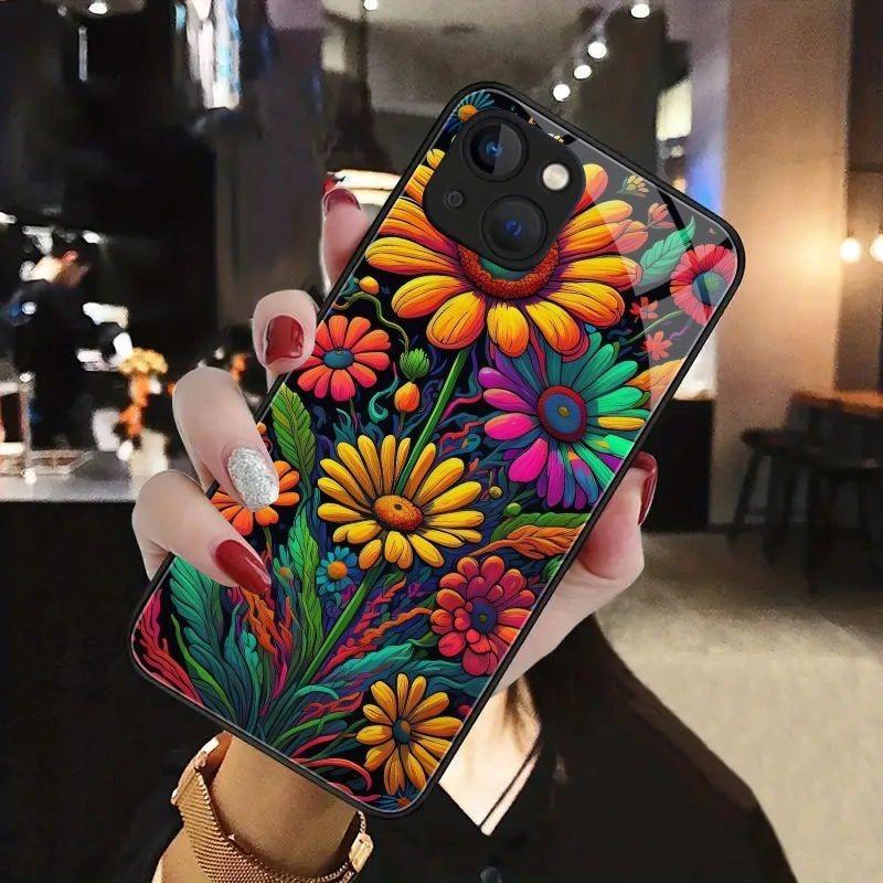 Colorful Flowers Pattern Tempered Glass Phone Case For Samsung Galaxy S23 S24 S25 S26 Ultra Plus FE Shockproof Cover