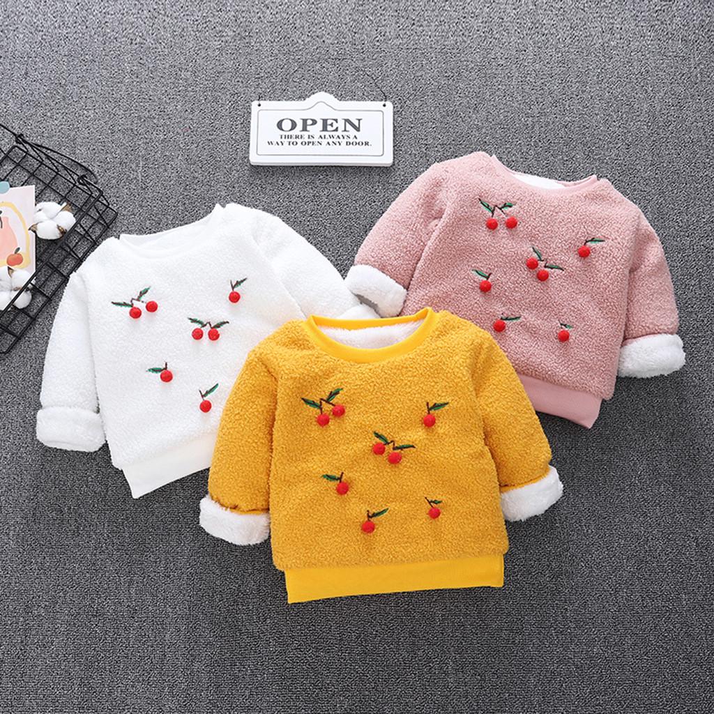 Toddler Kids Boys Girls Child Autumn Hooded Solid Thick Coat Sweatshirt Pullover