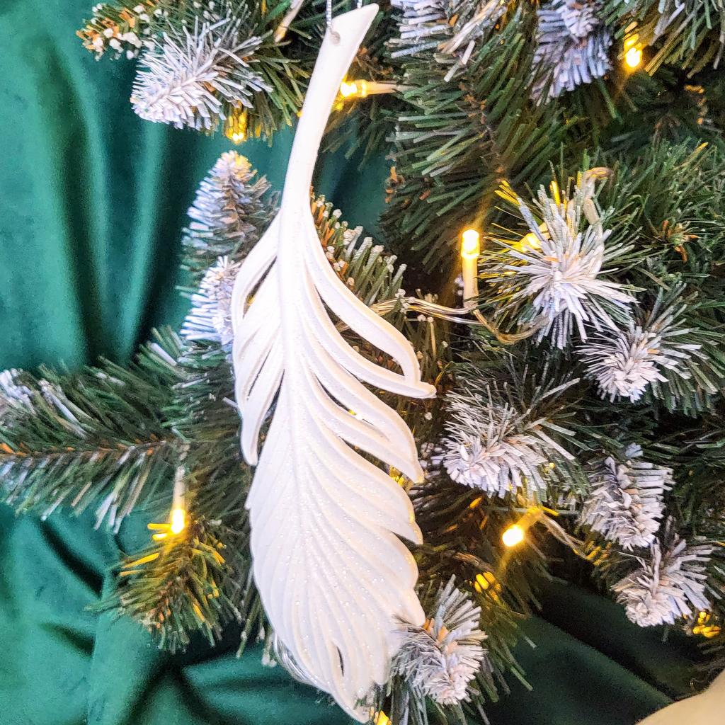 Pendant Decoration Feather Ecru Glitter