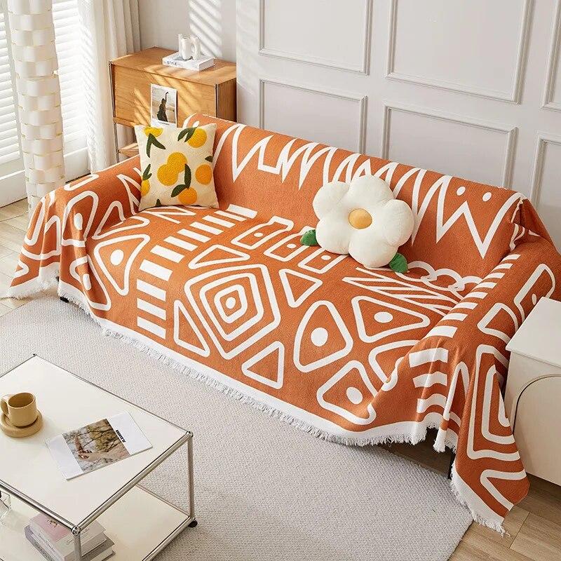 Geometric Printed Sofa Blanket Chenille One-piece Type Sofa Towel Dustproof Anti-scratch Living Room Multipurpose Sofa Towel
