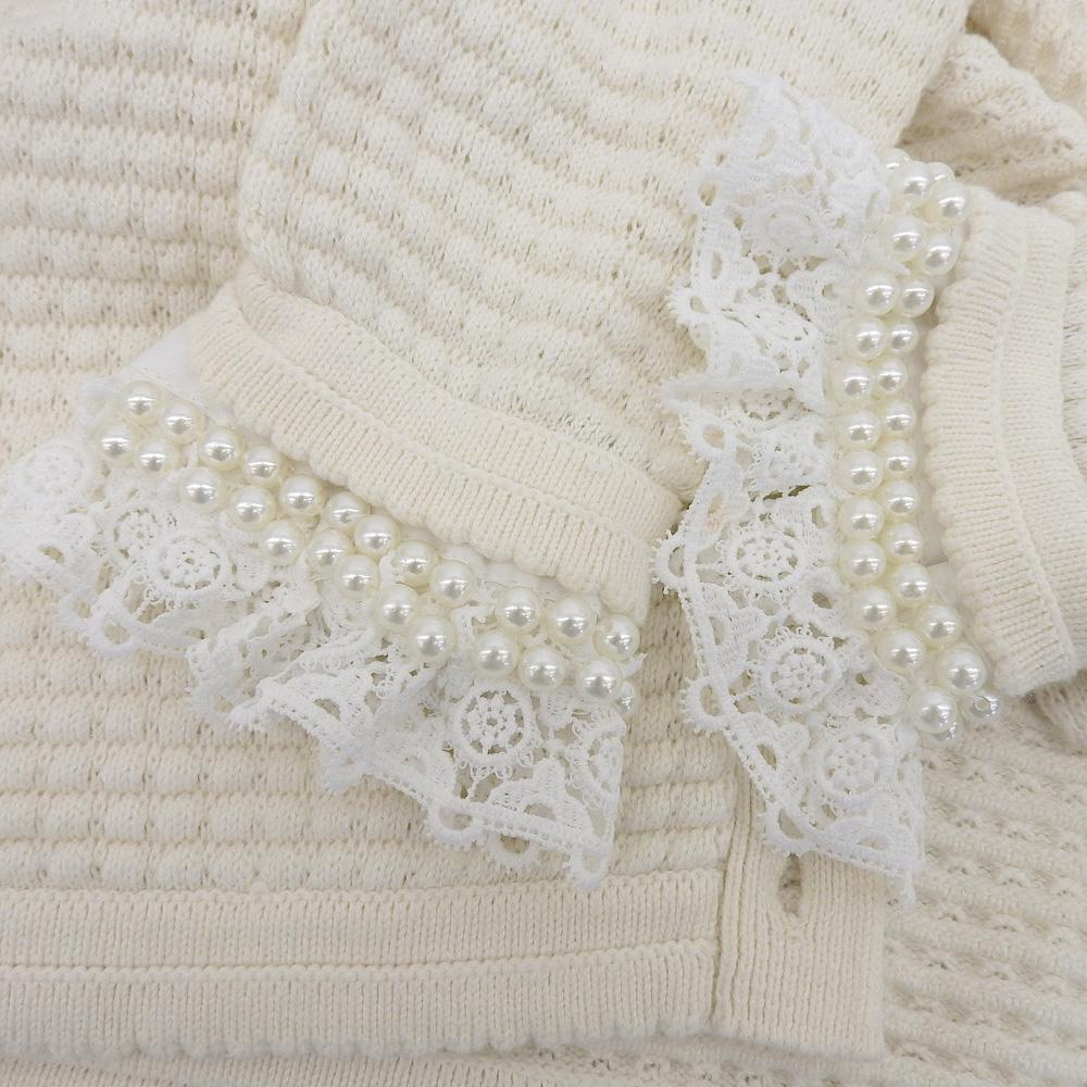 alice+olivia Pearl and Lace Knit Cardigan, Women's, White, Size XS tops XS whiteUsed