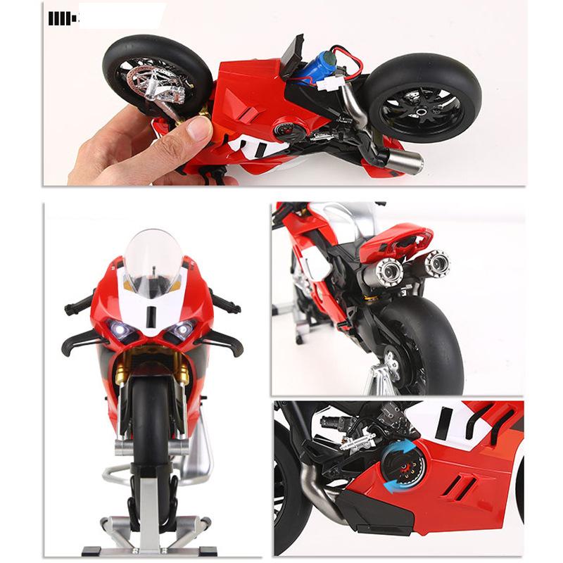1:9 V4S Panigale Rear Wheel Rotation Alloy Motorcycle Model Vehicle Collection Sound and Light Off Road Autocycle Toys Car
