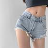 Women's High-Waist Retro Ripped Denim Shorts - Slimming A-Line, Irregular Raw Edge, Wide-Leg Style for Spring & Summer
