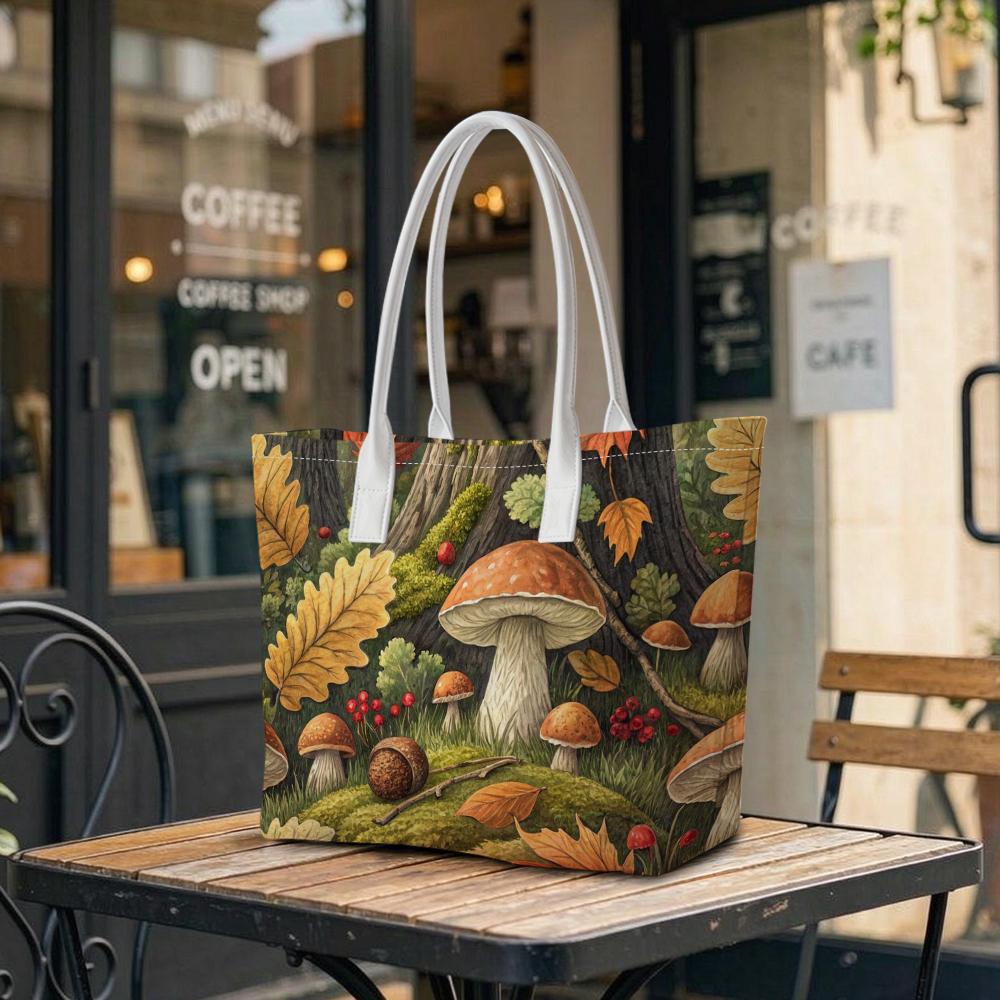 Cute Mushroom Pattern Tote Bag Women Outdoor Casual Large Capacity Shopping Handbag