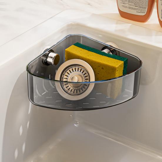 Corner Sink Strainer Sponge Holder Large Capacity Strong Load-bearing Suction Cup Triangle Storage Rack with Drain Hole