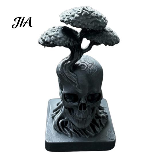 Halloween Spooky Table Centerpiece 3D Printed Tree of Life Skull Figurine, Gothic Desktop Ornament for Modern Minimalist Shelf Accent Home Office