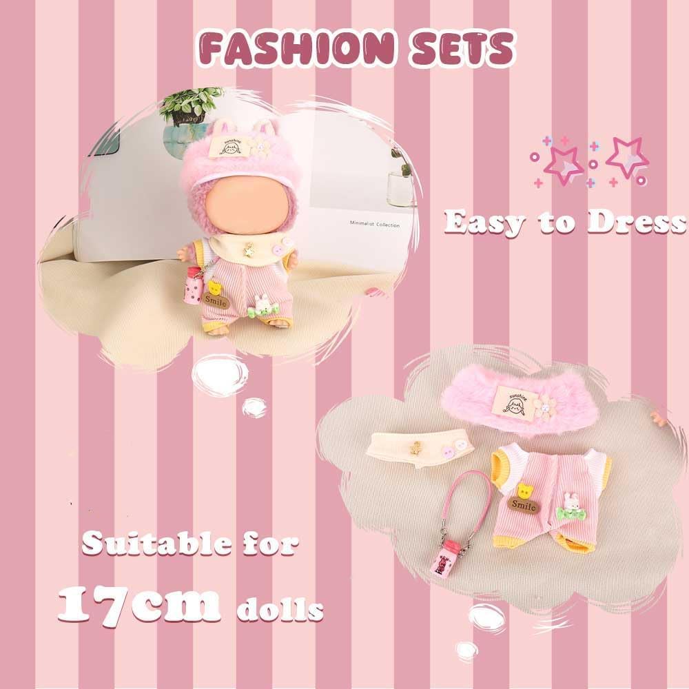 Ruokey Doll Accessory Set 4 Pieces Pink Sweet 15cm 17cm Plush Costume Outfit for Labubu Dolls