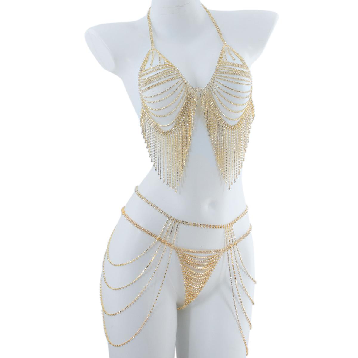 Multi-Layer Rhinestone Bikini Body Chain with Fringe for Women Nightclub Wear