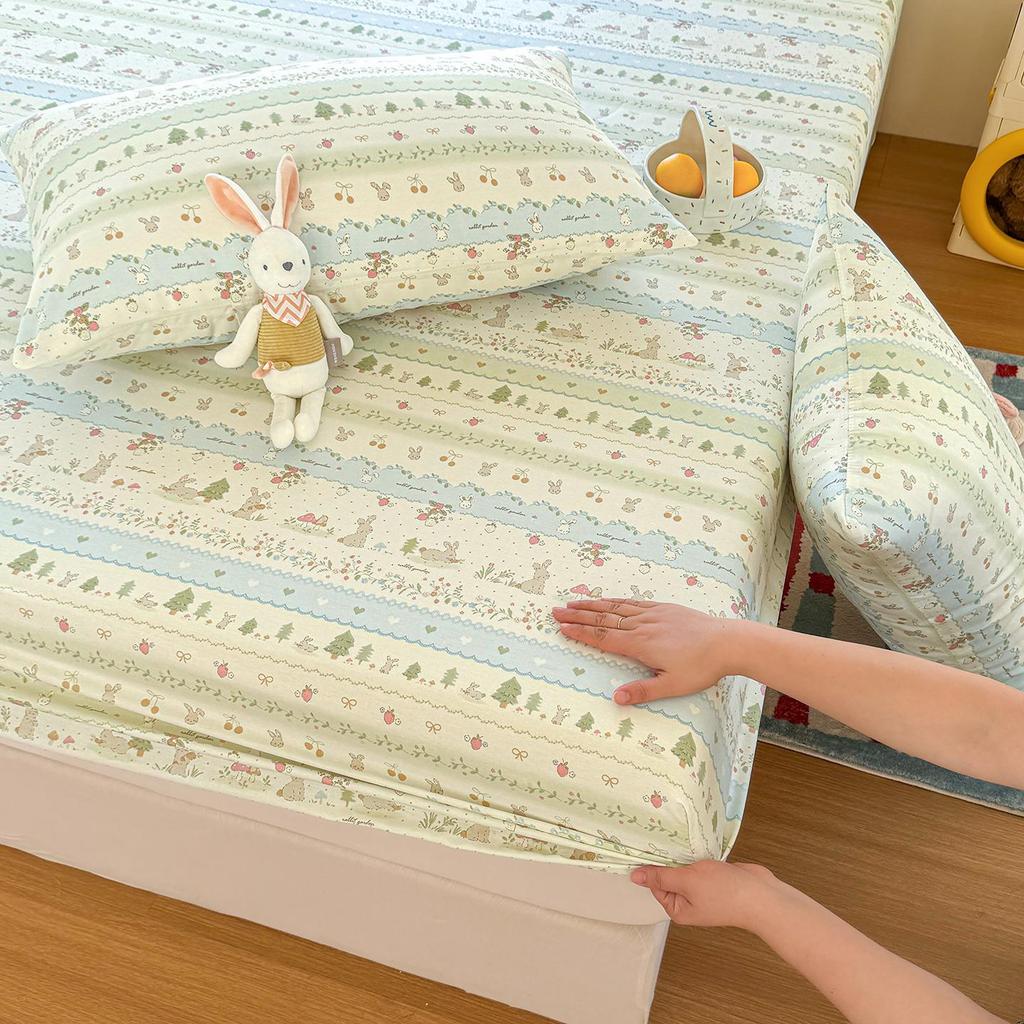 All-Cotton Dorm Bedding Set: Printed Sheets, Mattress Protector, and Pillowcases
