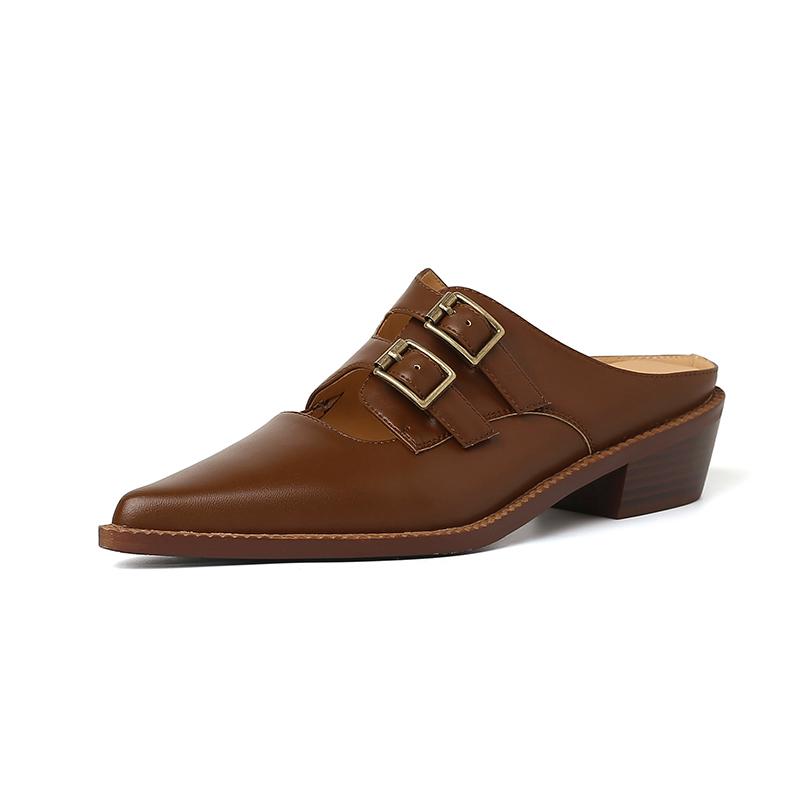 Fashion 2025 Summer Women Shoes Genuine Leather Shoes for Women Covered Toe Chunky Heel Mules Slingback Women Sandals Handmade Slippers