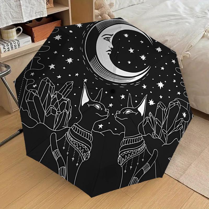 1pc Moon Cats Crystals Night Sky Umbrella with Plastic Handle,Suitable for All Seasons Home Travel Outdoor UmbrellaDD197