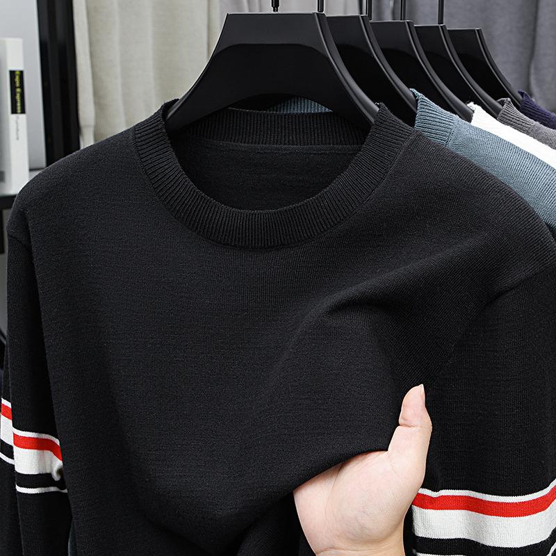 Men's O-Neck Long Sleeve Sweater Spring Autumn Striped Thin Knitted Fashion Minimalist Versatile Men'swear