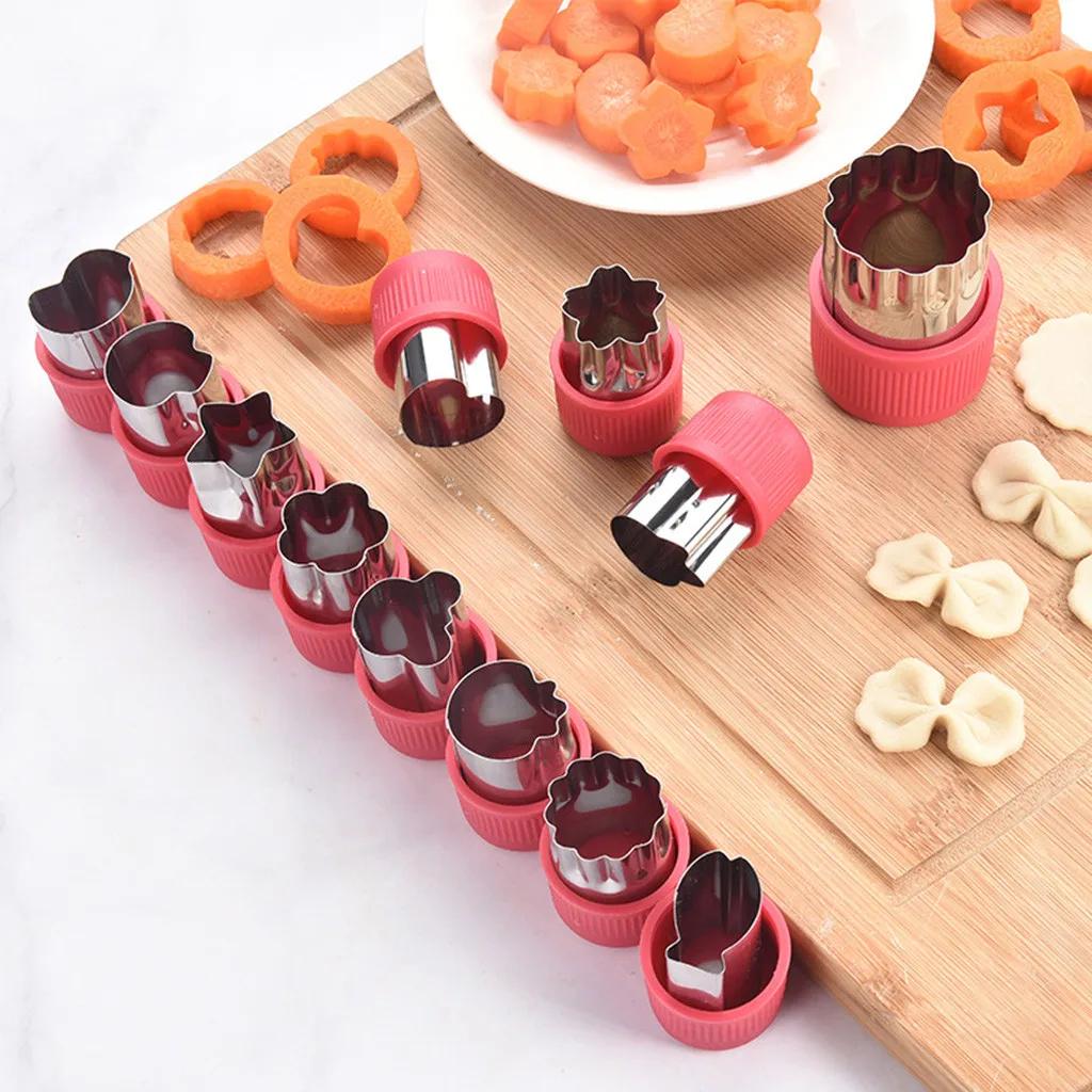 12Pcs Vegetable Fruit Cutter Star Shape Fondant Cake Cookie Plunger Mould Stainless Steel Mold Cutter Tools Kitchen Accessories