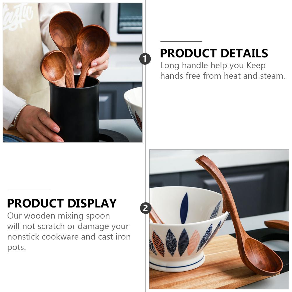 Long H Wooden Spoon 26x8cm Hooked Kitchen Tool for Soup Porridge Hot Pot Stirring Mash Paddle Scraper Wall Decor Nonstick