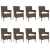 9 Piece Garden Dining Set with Cushions Brown Poly Rattan