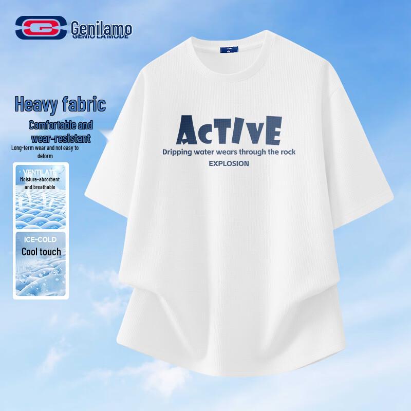 GENIOLAMODE Men s Waffle Knit Heavyweight Short Sleeve T-Shirt XL