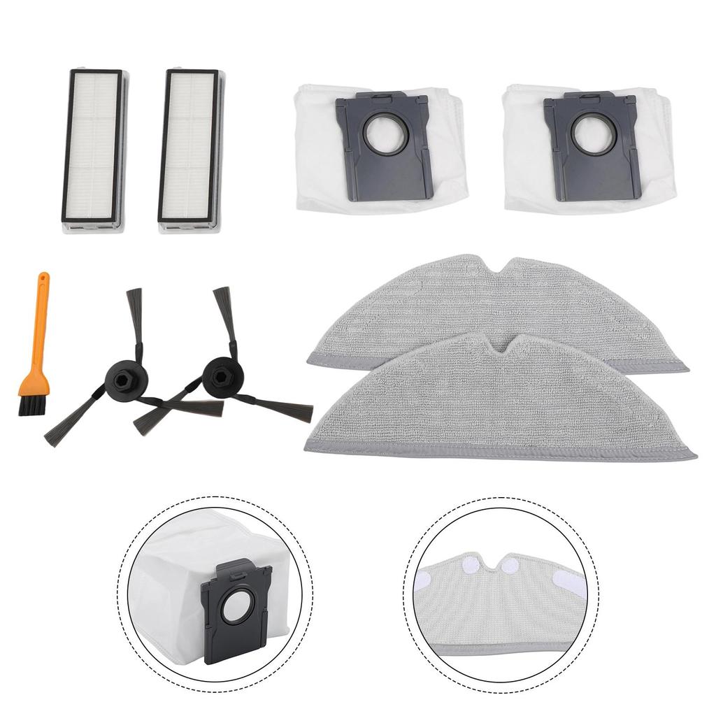 Replacement Accessories Kit For Dreame D20 Pro Plus Robot Vacuum, 2 Side Brushes, 2 Mop Cloths, 2 Filter Bags, Cleaning Tool