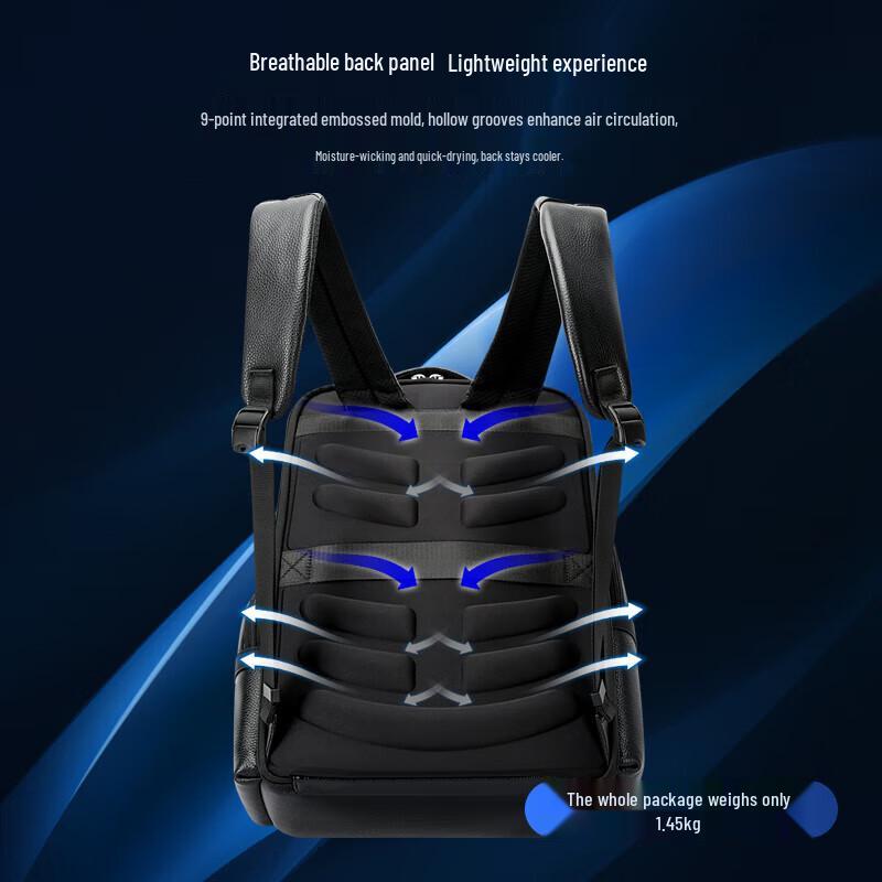 Bopai Men's Top-Grain Leather Business Travel Laptop Backpack