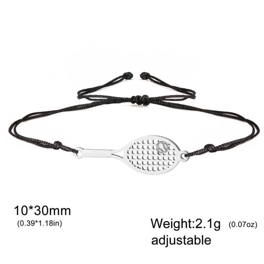 Sport Style Tennis Racket Bangle Stainless Steel Weave Rope Bracelet Sporty Accessories