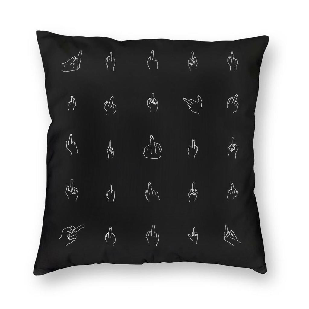 White Middle Fingers Square Pillowcase Polyester Linen Velvet Creative Zip Decor Throw Pillow Case Home Cushion Case