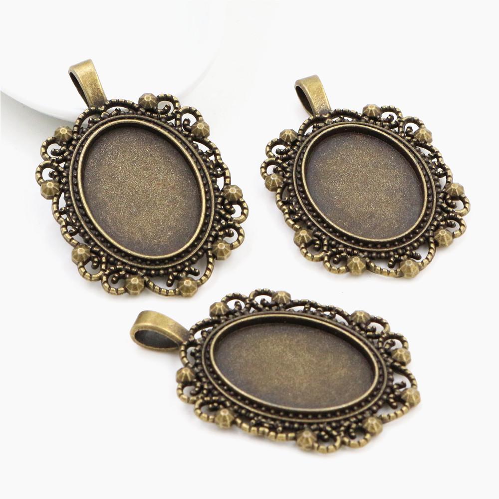 5 pièces 18x25mm Taille intérieure Plaqué Argent Antique Bronze Noir Style Mode Cabochon Camée Base Support Pendentif Apprêts pour collier