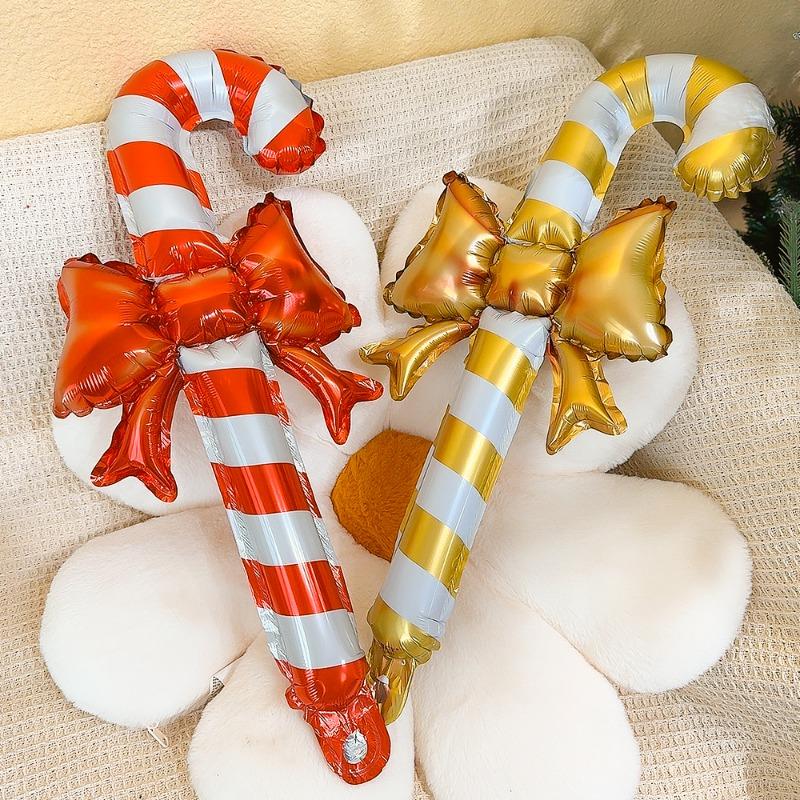 30/3PCS Christmas Inflatable Balloon with Bow Handheld Candy Cane Balloon Stick Christmas Crutch New Year Party Decoration Toys