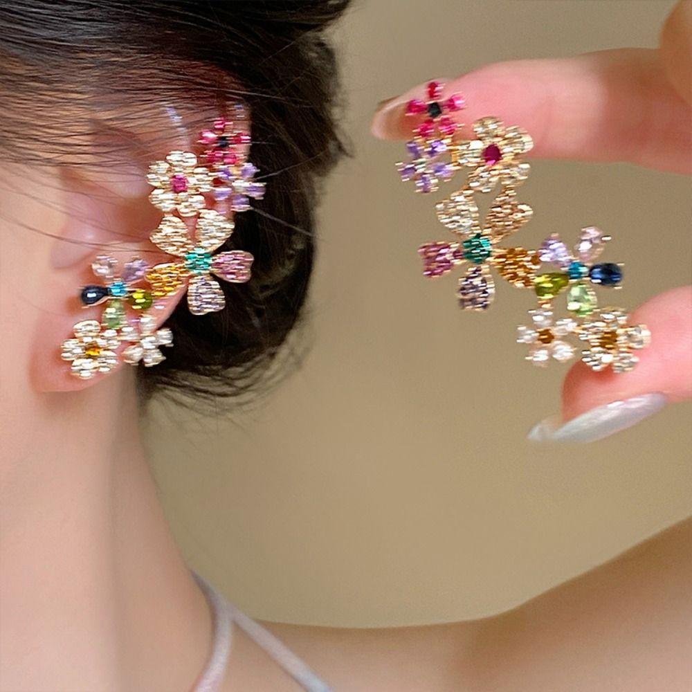 Colorful Design Zircon Earrings Sweet Style  Earrings Clip Earrings  Jewelry Gifts