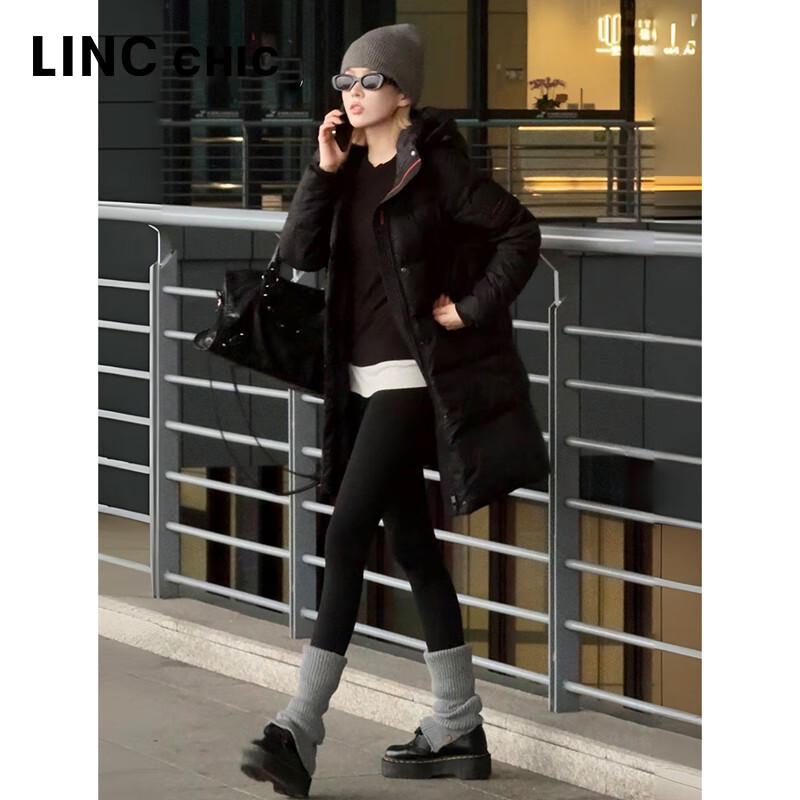 Jinyujie 2024 Winter Women's Hooded Mid-Length Puffer Down Jacket