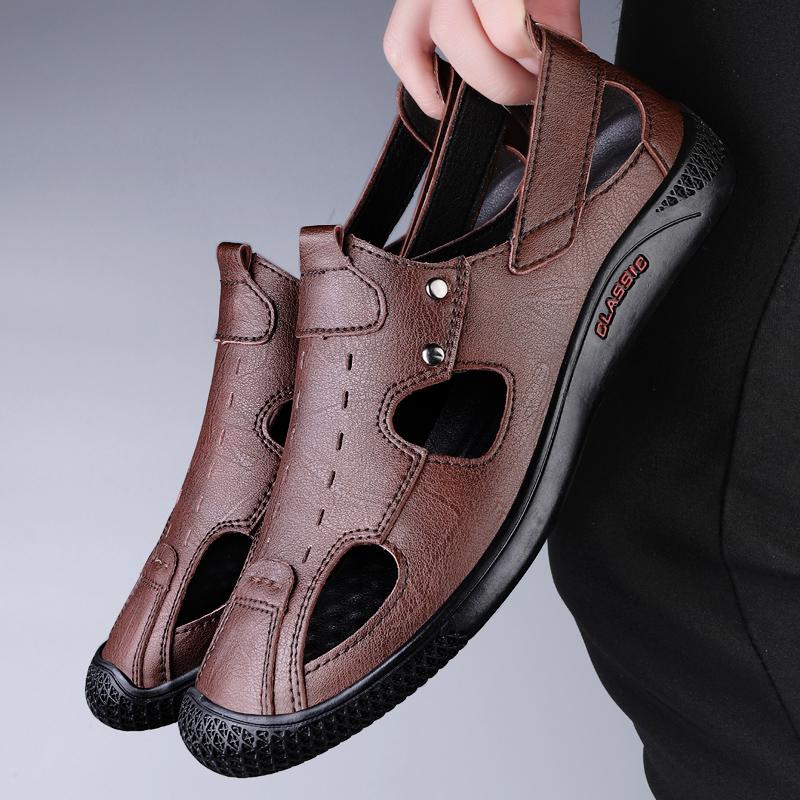 Fashionable New Two-layer Cowhide Sandals 2024 Brand Men's Comfortable Breathable Low Cut Soft Lightweight Casual Driving Shoes