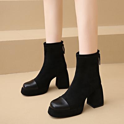 Moda Inverno Voltar Zíper Cor Sólida Botas para Mulher Salto Quadrado 2024 Alta Qualidade Moda Antiderrapante Feminino Ankle Boots Botines Mujer