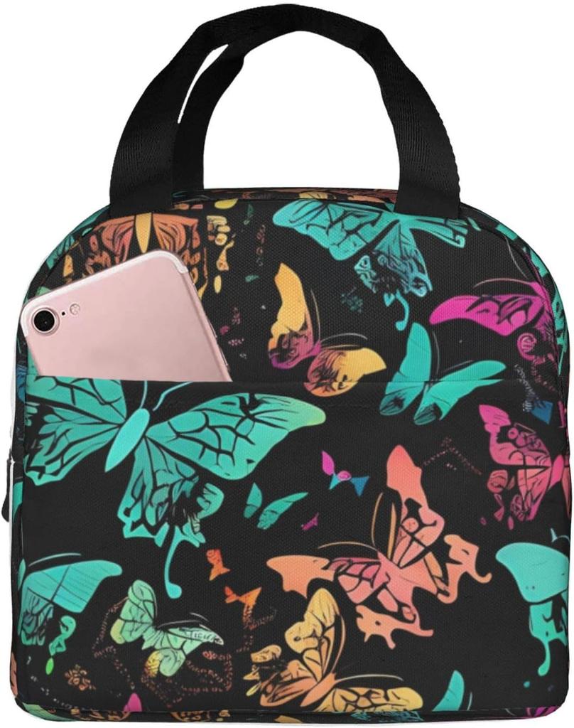 Beautiful Insect Purple Butterfly Insulated Lunch Bag Thermal Freezable lunch Tote Waterproof Bento Lu nch Box Women Men Lunc h