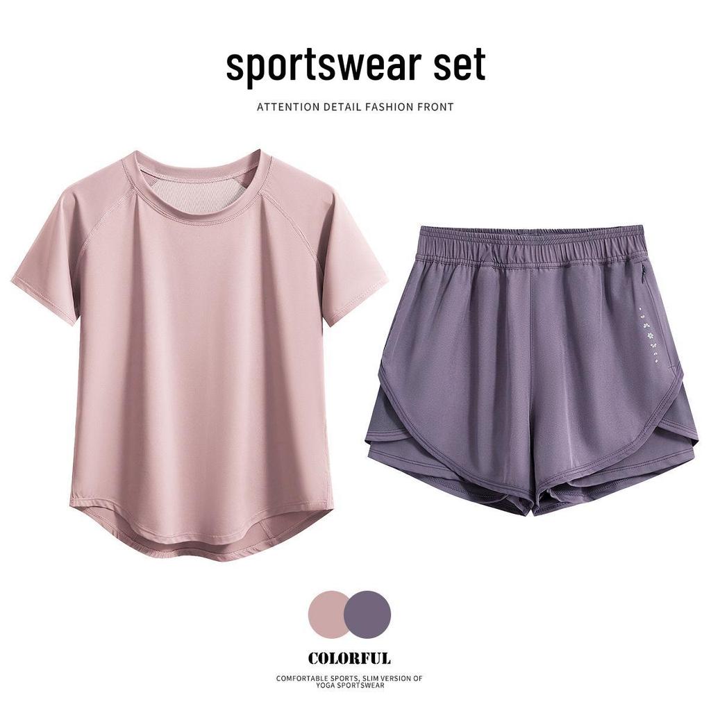 Women's Quick-Dry Yoga Set: Short Sleeve & Shorts - Slim-Fit, Elastic Activewear for Outdoor Sports
