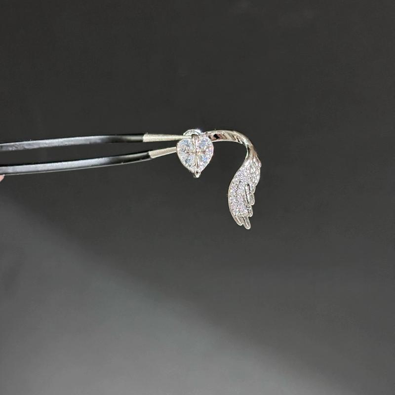 1Pcs Sweet Cool Wing Ear Bone Nail For Women  Shiny Zircon Cross Heart Stud Earrings Body Piercing Accessories