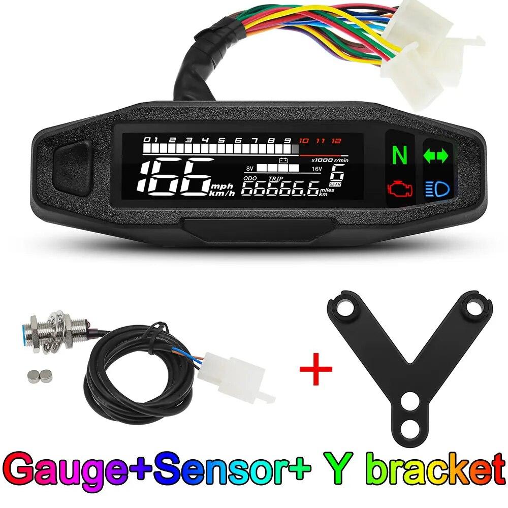 AD Motorcycle Speedometer Universal LED Tachometer Digital Dashboard Km/h MPH Odometer Meter Motor Gauge Sensor + Y/Z/W Bracket