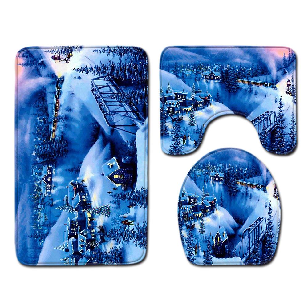 Christmas Bathroom Floor Mat Toilet Three-Piece Set