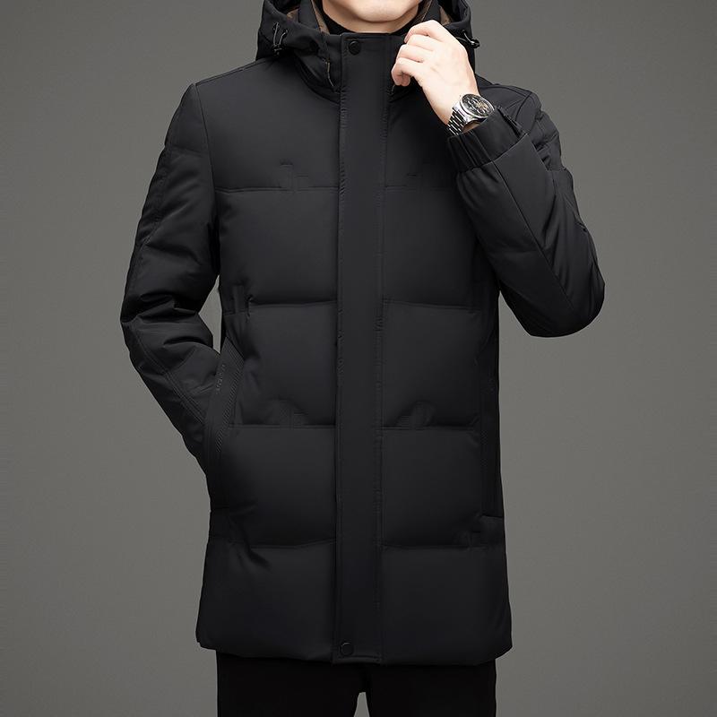 Chaqueta de plumón gruesa para hombre, nueva chaqueta de plumón de invierno de longitud media con capucha para exteriores, ropa para hombre