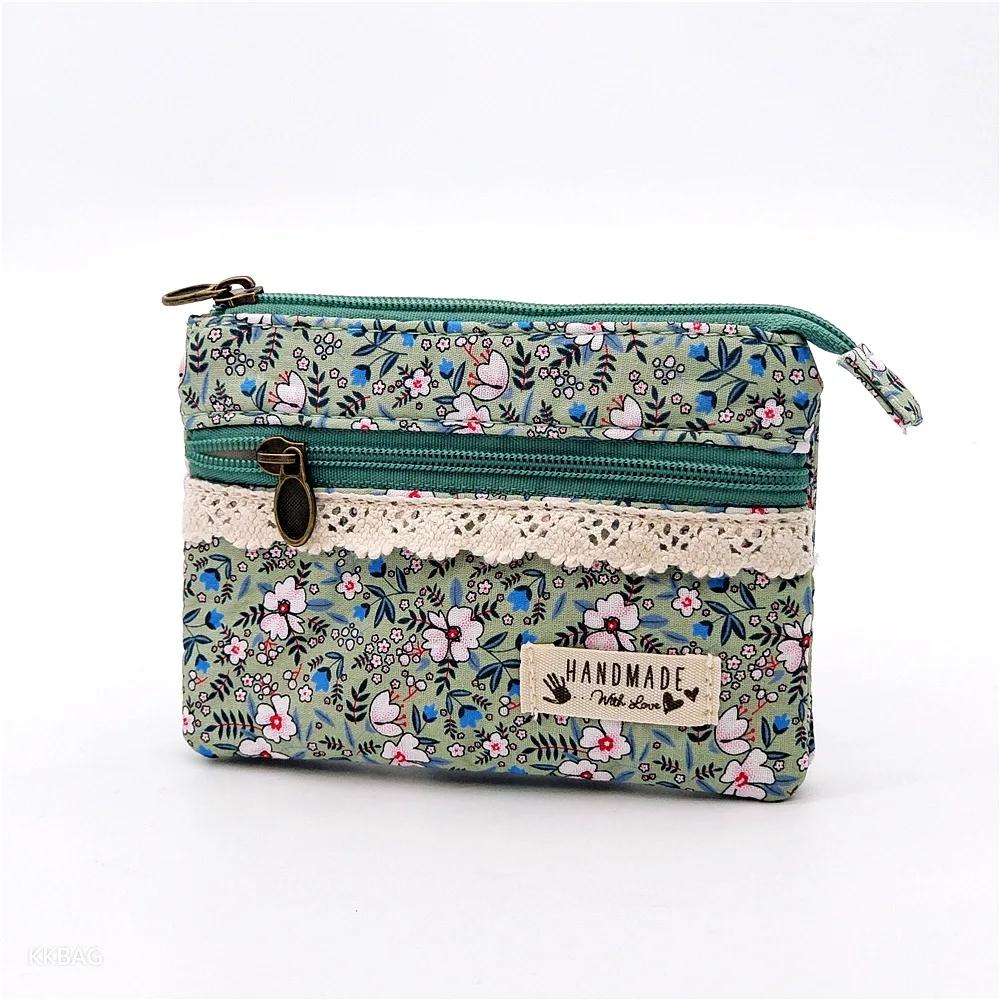 New Fashion Flower Multi-layer Cotton Fabric Coin Purse Women Card Wallet Small Change Bag Retro Canvas Female Hand Purses Pouch