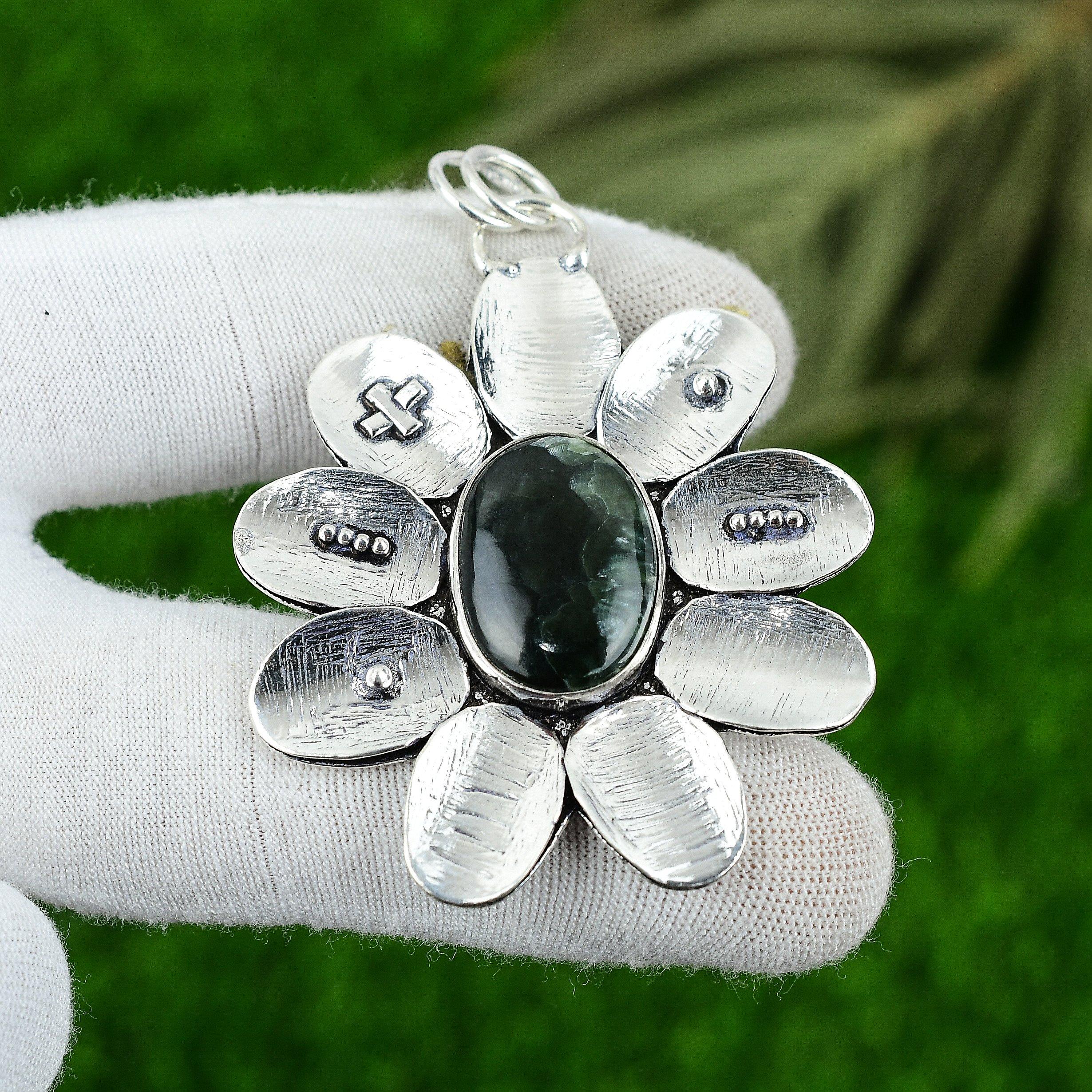 Натуральный серафинит драгоценный камень ювелирные изделия 925 стерлинговое серебро кулон для девочек