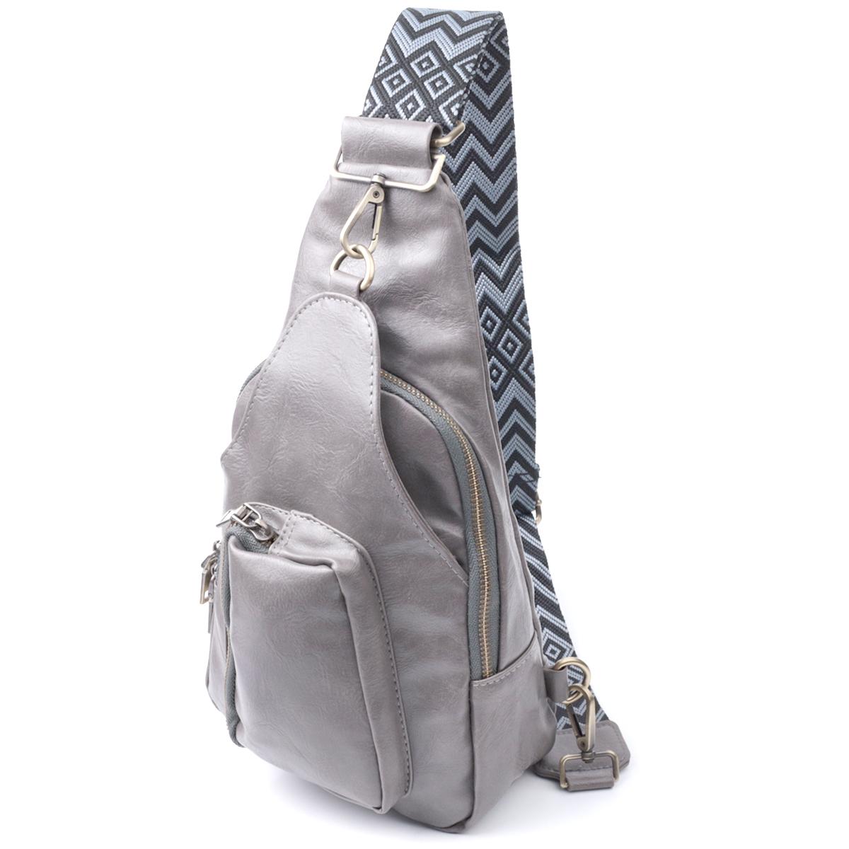 

Зручна жіноча сумка з екошкіри з акцентом на текстильну лямку VINTAGE Bag 22777 Сірий