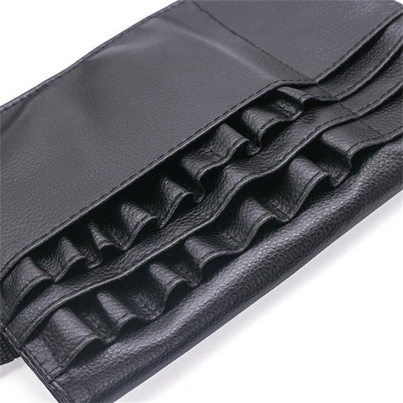 Multi-function Black PU Leather Cosmetic Bag Waist Bag Makeup Brush Bag With Belt For Professional Makeup Artist Large Capacity