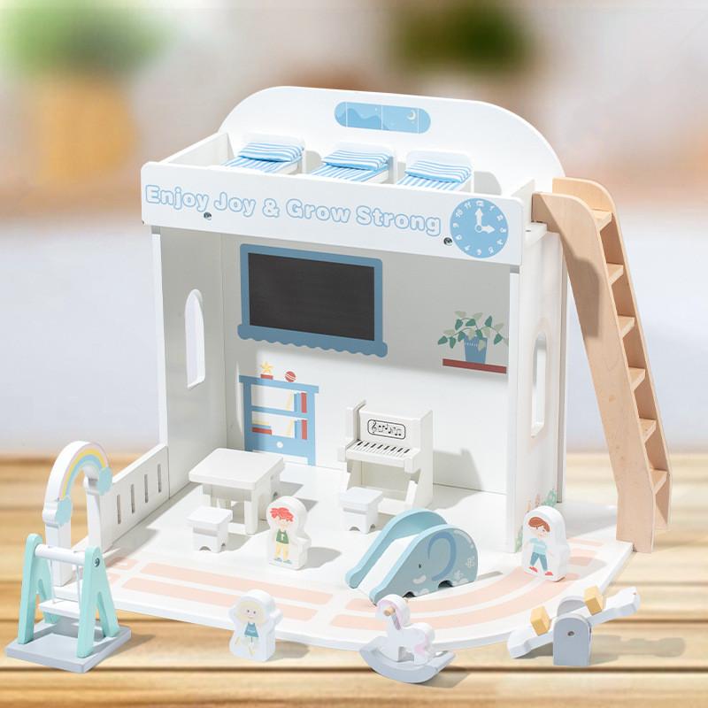 Wooden Children Toy Playground Scene Interactive Elements Hand Coordination Eye