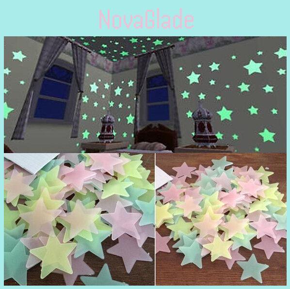 100pcs Bag Of Premium Quality Glow In The Dark Wall Stickers For Kids' Bedrooms In Colorful Star Shapes