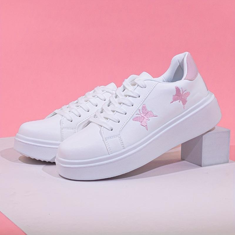 2025 Spring and Summer New Small White Shoes Female Large Size Butterfly Embroidery Hundred Board Shoes Low Gang Korean Couple Shoes