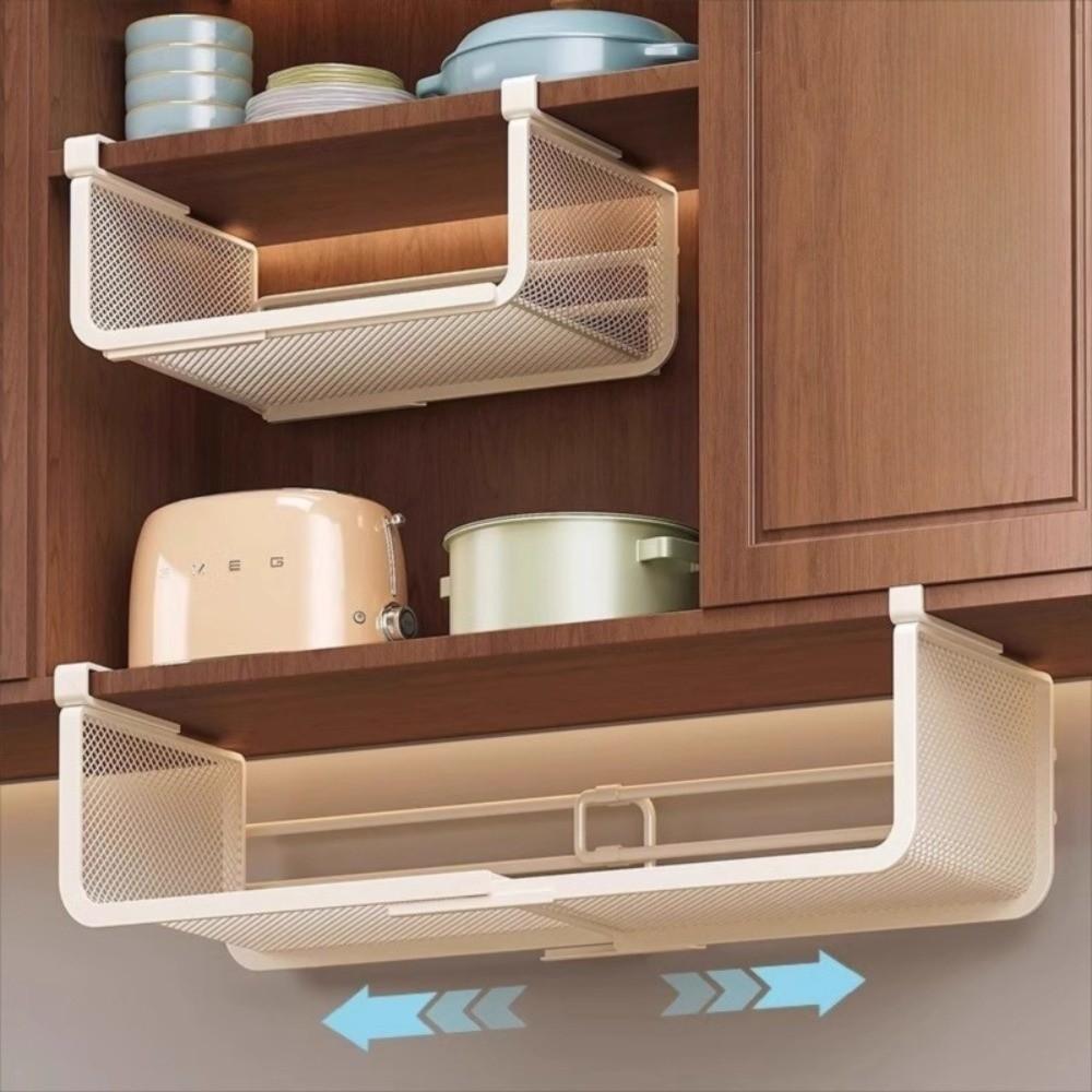 Wall Mounted Pull Out Storage Rack Under Shelf Storage Wall Wardrobe Storage Hanging Net Basket Metal Net Large Capacity